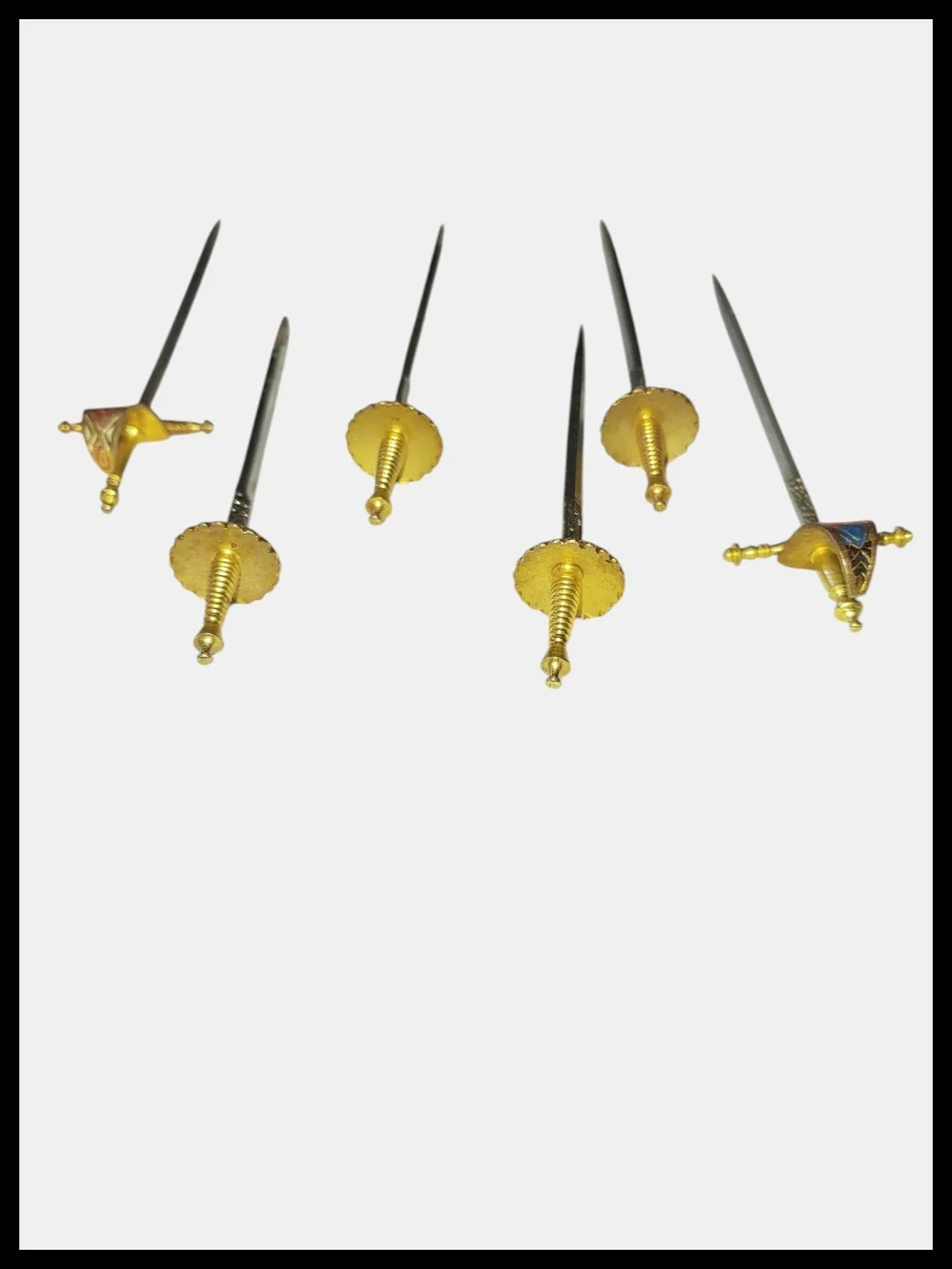 Vintage Toledo Spain Mini Sword Toothpicks Barware Set with Stand